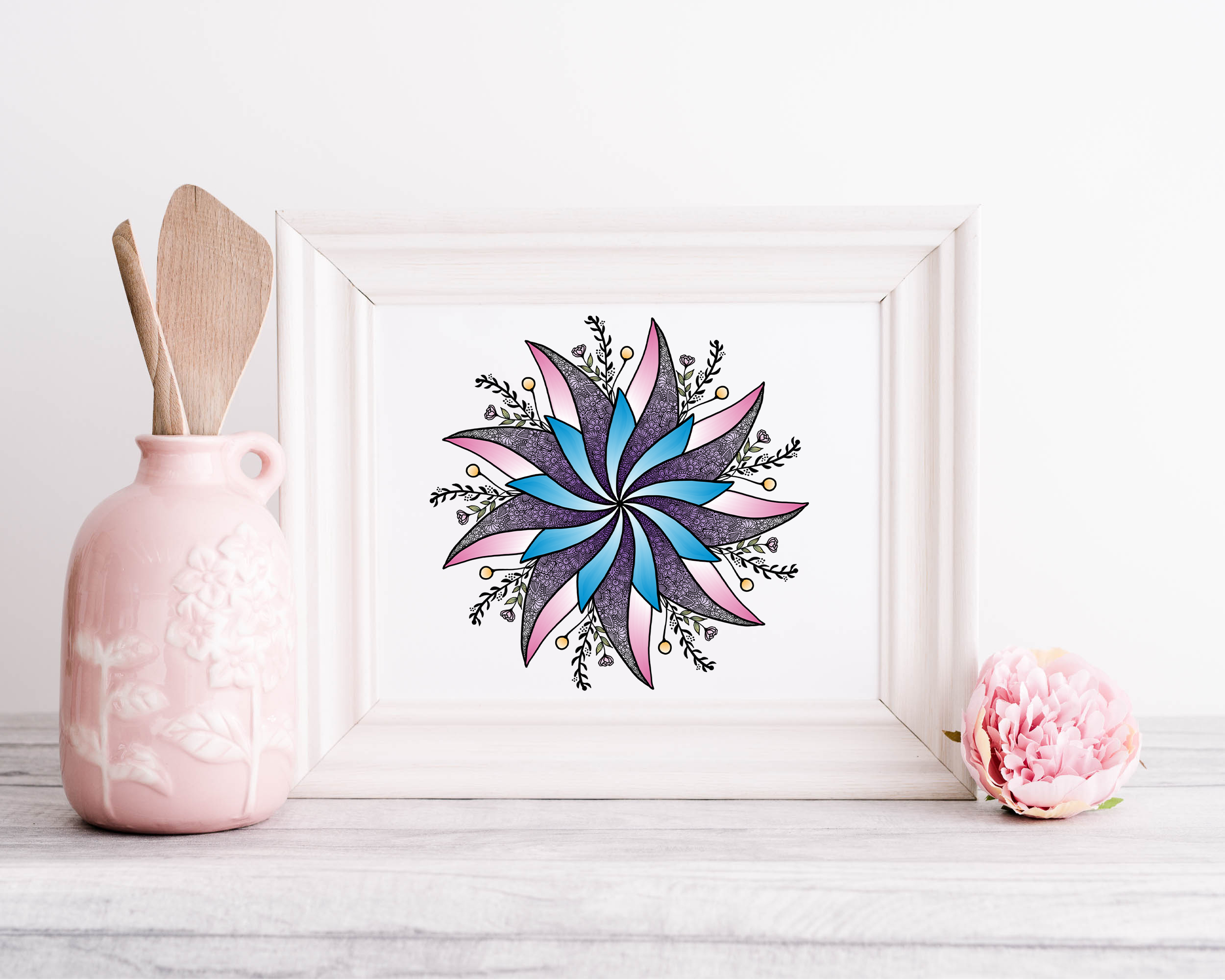 Zen Flower mandala framed art print